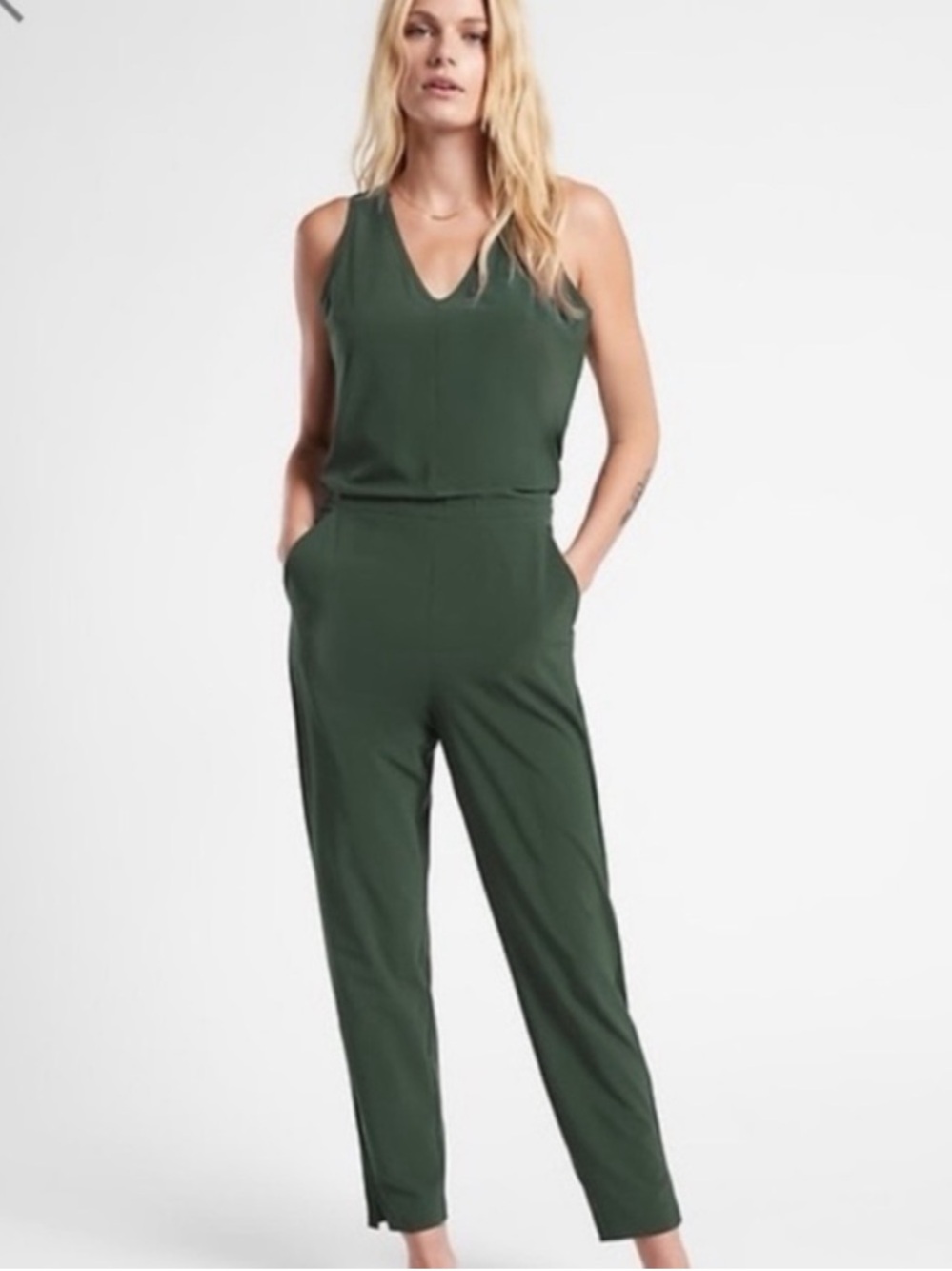 Athleta Brooklyn Jumpsuit Size 14 Tall Seaweed Snack Green Commute Travel